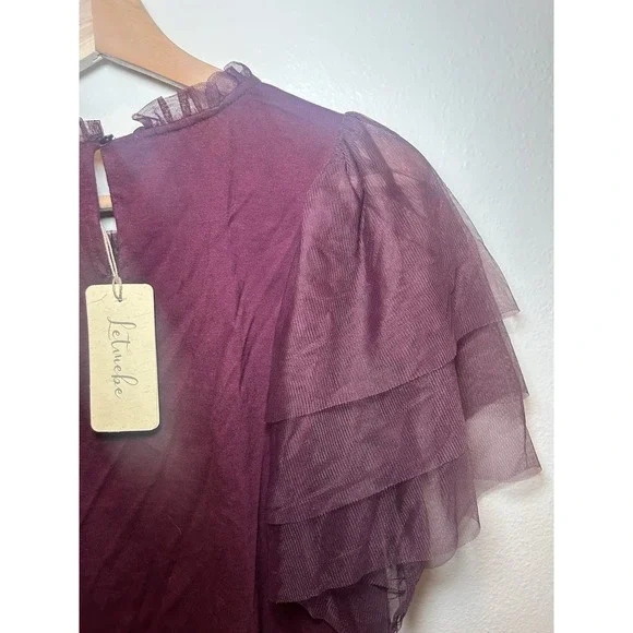 Anthropologie Women's Let Me Be Sequined Embroidered Top Burgundy NWT - Picture 9 of 9